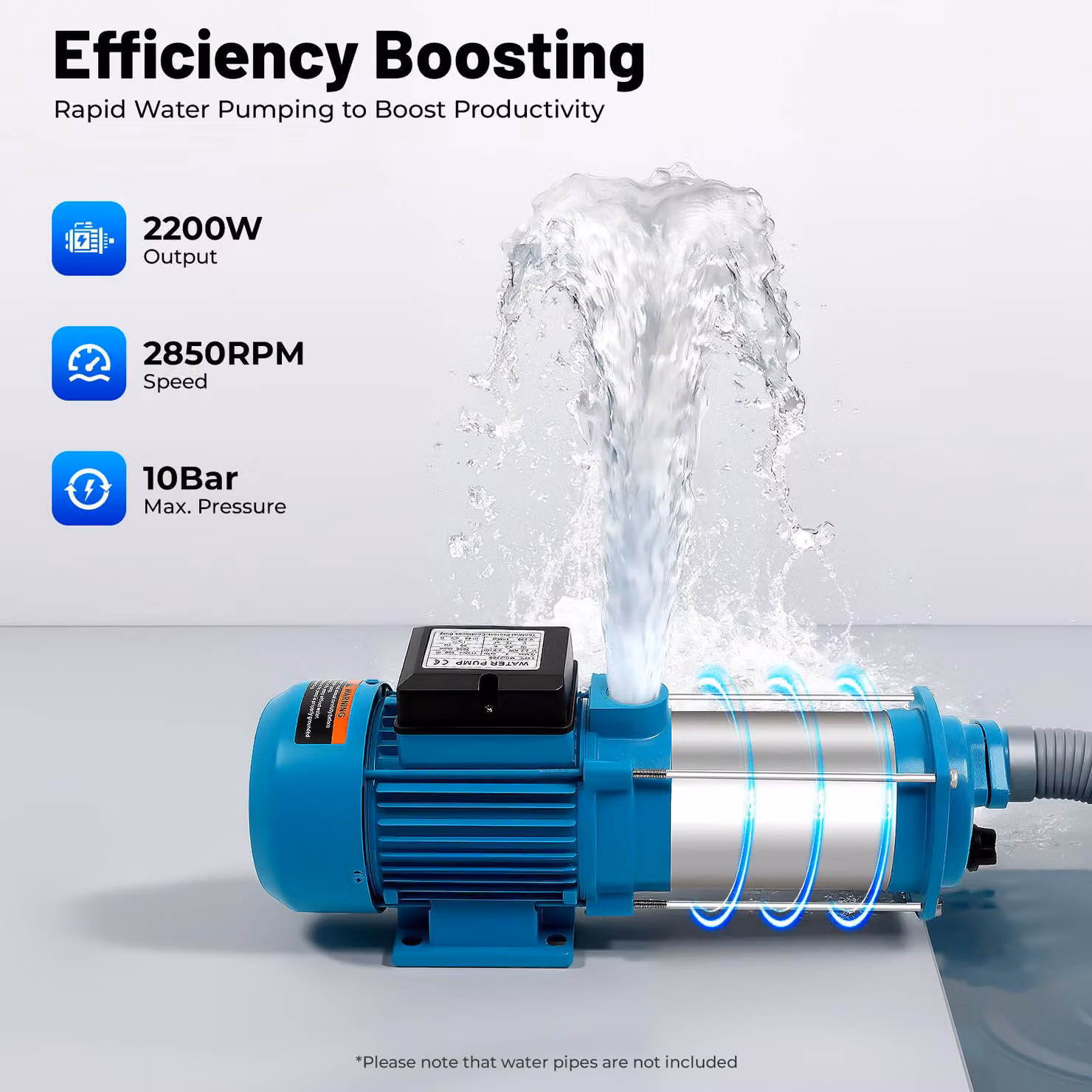 Pompa centrifuga per acqua - Potenza: 2200 W - Materiale: acciaio inossidabile - Adatta per il trasporto di liquidi