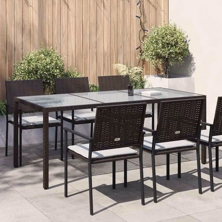 vidaXL Tavolo da giardino rettangolare in polyrattan e vetro temperato, Marrone, L: 190 cm, P: 90 cm, H: 75 cm