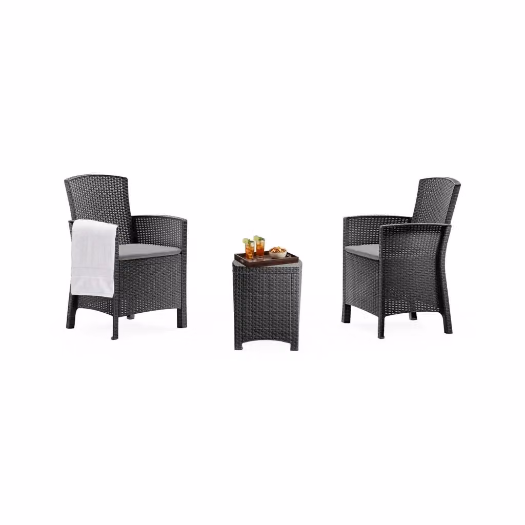 Set da giardino Armin DMORA con poltrone lounge e tavolino da esterno, effetto rattan, colore antracite – 2