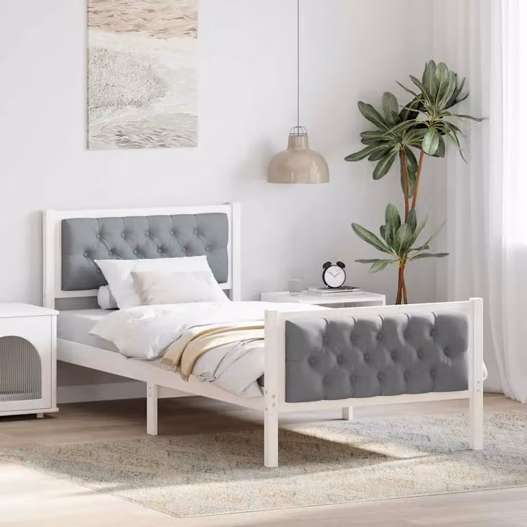 Struttura del letto in pino massello vidaXL, stile minimalista, Grigio e Bianco, 90 x 190 cm