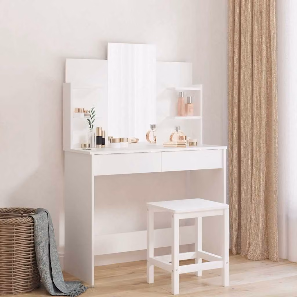 vidaXL Toeletta con Specchio Bianca L: 96 cm, P: 39 cm, H: 142 cm