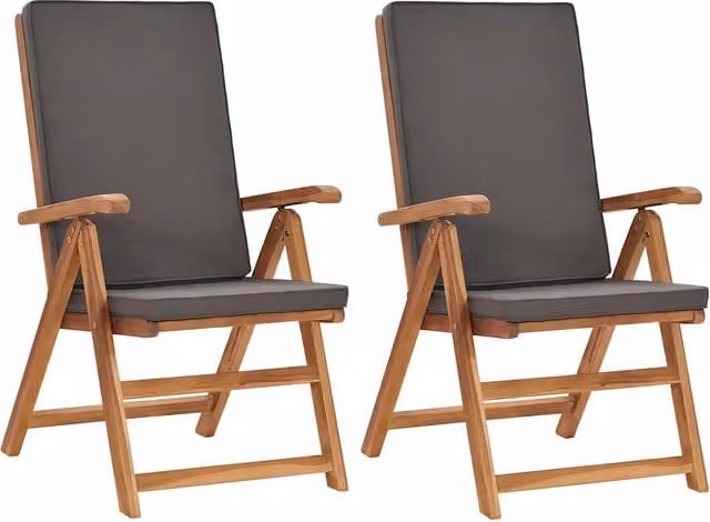 Set di 2 sedie pieghevoli reclinabili vidaXL in legno di teak con cuscini grigi per giardino – 1