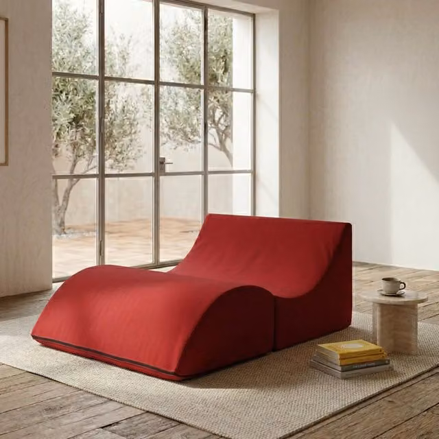 Pouf trasformabile in letto matrimoniale o chaise longue Amorina di Talamo Italia in ecopelle, Rosso, L: 100 cm, P: 200 cm, H: 70 cm