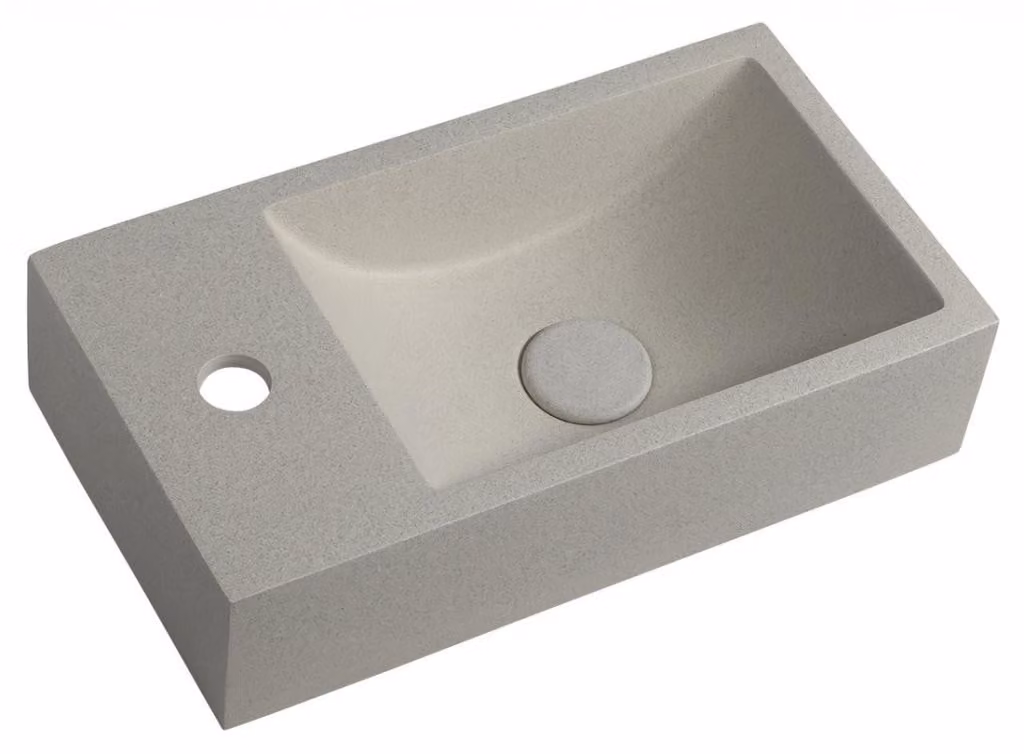 Sapho Small - Lavabo Crest, 400x220 mm, con 1 foro per rubinetto a sinistra, nano-strato, pietra arenaria bianca AR410
