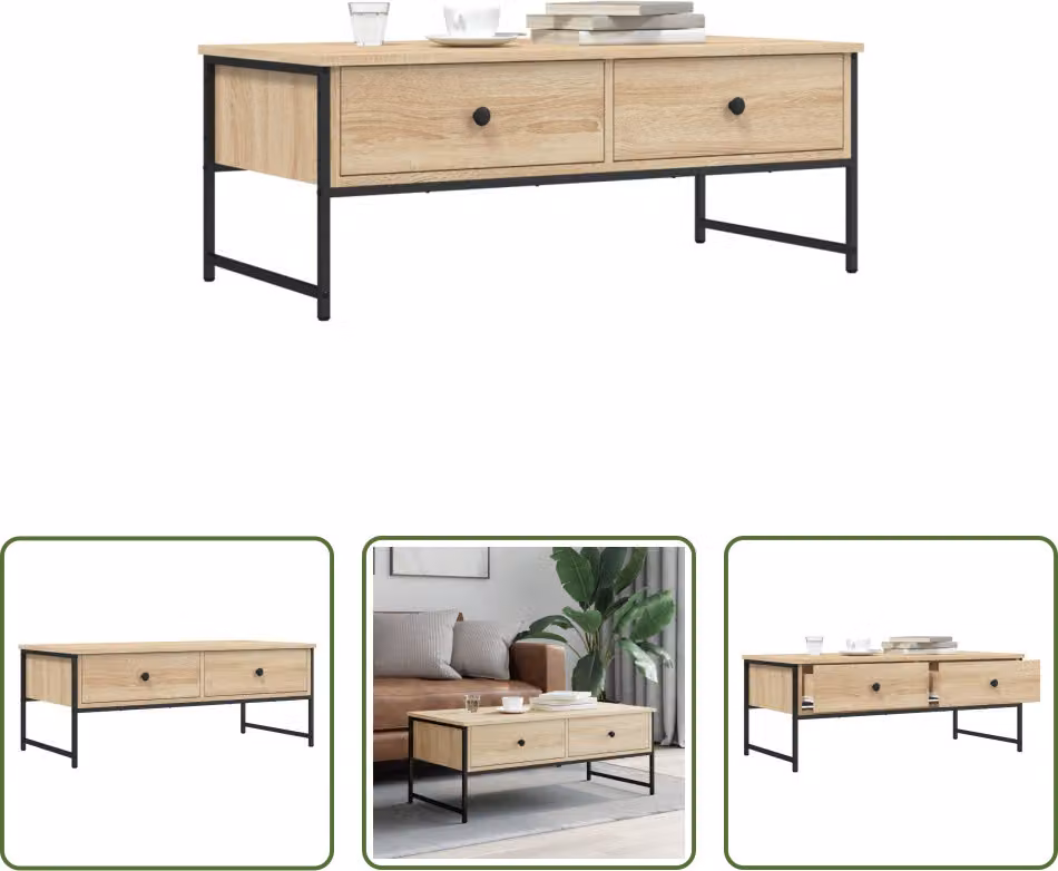 The Living Store tavolino in rovere Sonoma 101x49x39,5 cm materiale a base di legno