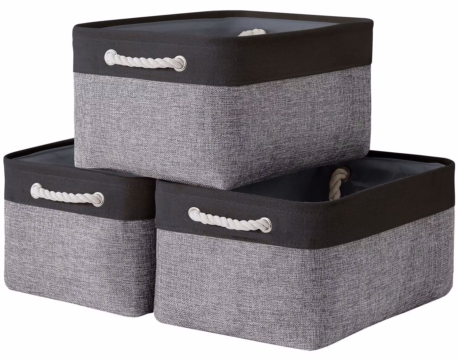 Contenitore per la conservazione, dimensioni 40,6 x 30,5 x 20,3 cm, confezione da 3, cesti in tessuto, con corda, per giocattoli, colore nero
