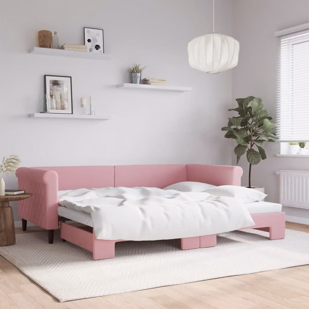 vidaXL Divano Letto con Letto Estraibile in Velluto Rosa L/P/H: 229 x 90 x 68 cm
