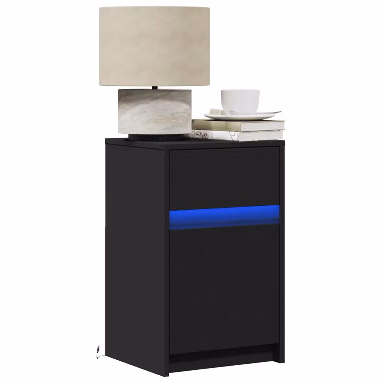 Comodino moderno vidaXL con luci LED nero in legno e MDF da appendere a parete