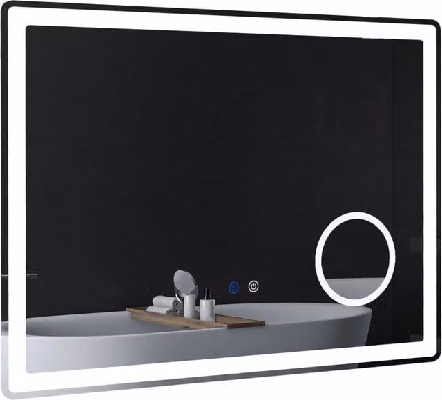 Specchio da Bagno LED Zephmum Bianco con Ingrandimento 3x, Touch Switch e Dimmerabile, L: 80 cm, H: 60 cm