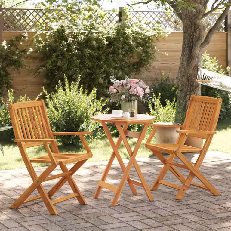 Set Bistrò Pieghevole 3pz vidaXL in Legno di Acacia Marrone