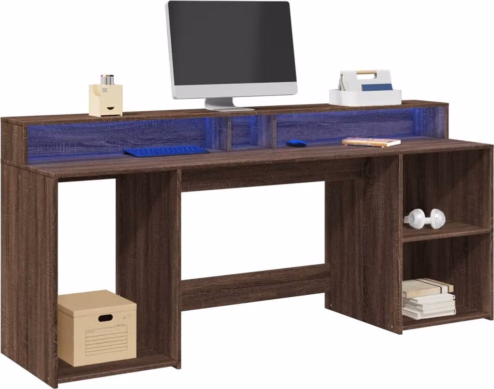 Maison Exclusive - Scrivania con Luci LED Marrone Rovere 200x55x91 cm Truciolato