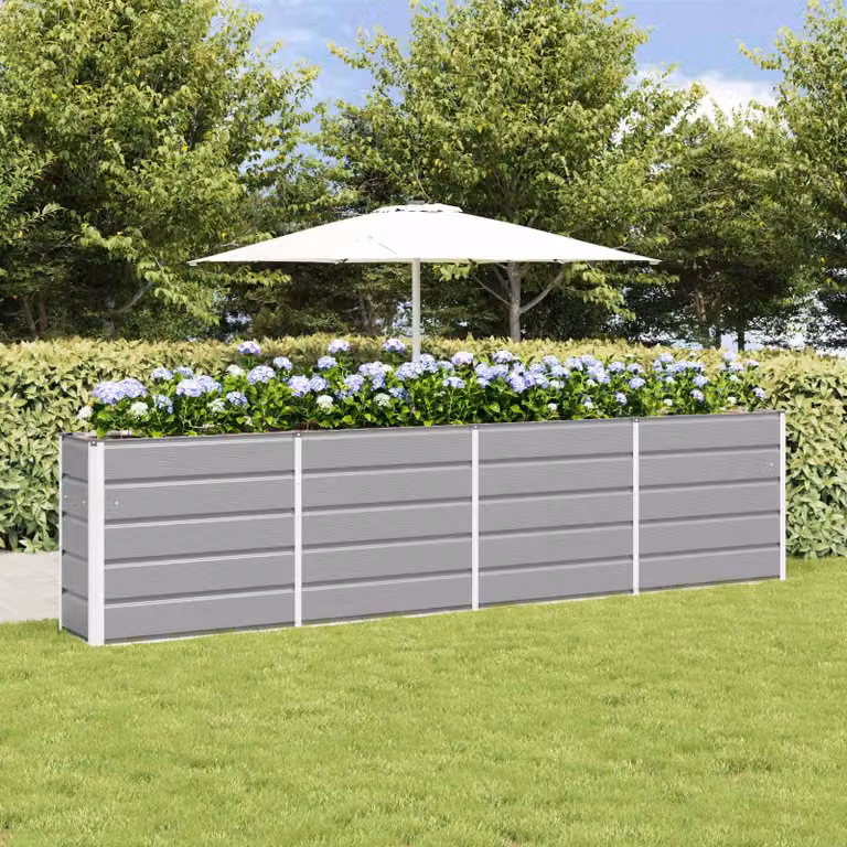 Fioriera vidaXL in acciaio e plastica, colore grigio, L: 320 cm, P: 40 cm, H: 75 cm