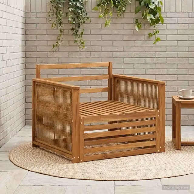 Divano centrale componibile per esterno in legno di acacia marrone DESIGN IN – 1