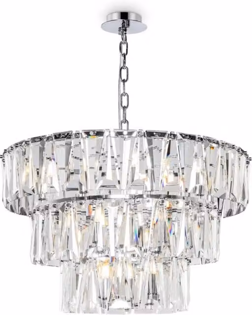 Lampadario a sospensione Maytoni Puntes in cristallo e metallo cromato, 18 luci, Ø 77 cm