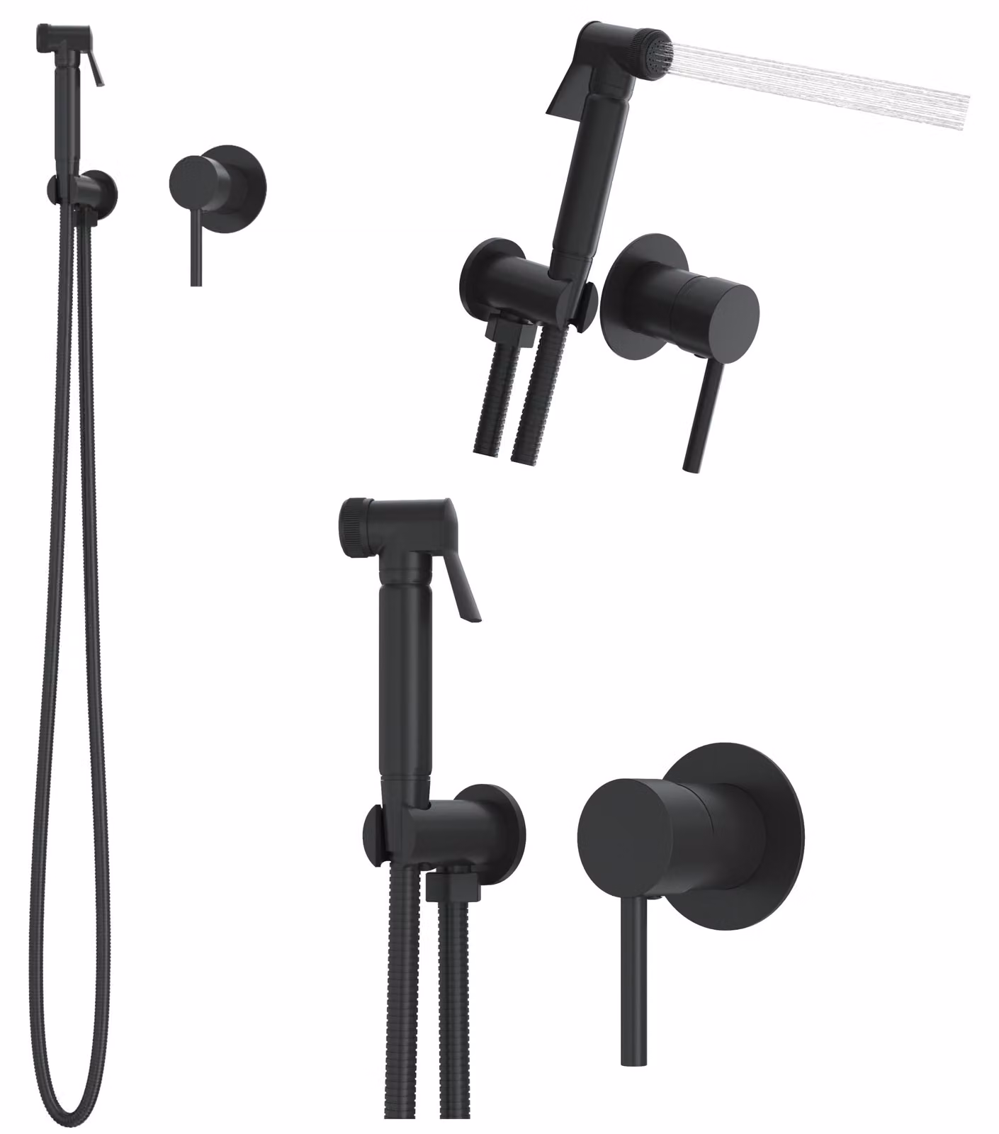 Granitan - Rubinetto per lavabo - Rubinetto da bagno - Incasso - Ottone - Nero - con doccetta per bidet - KIVO