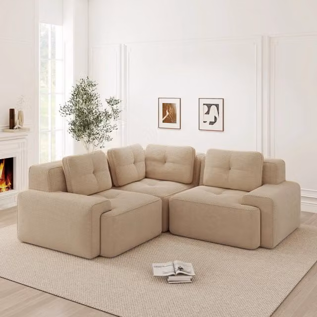 Divano Modulare Componibile Velluto a Coste ¨C MINIMAL ¨C Beige, Morbido, Senza Montaggio