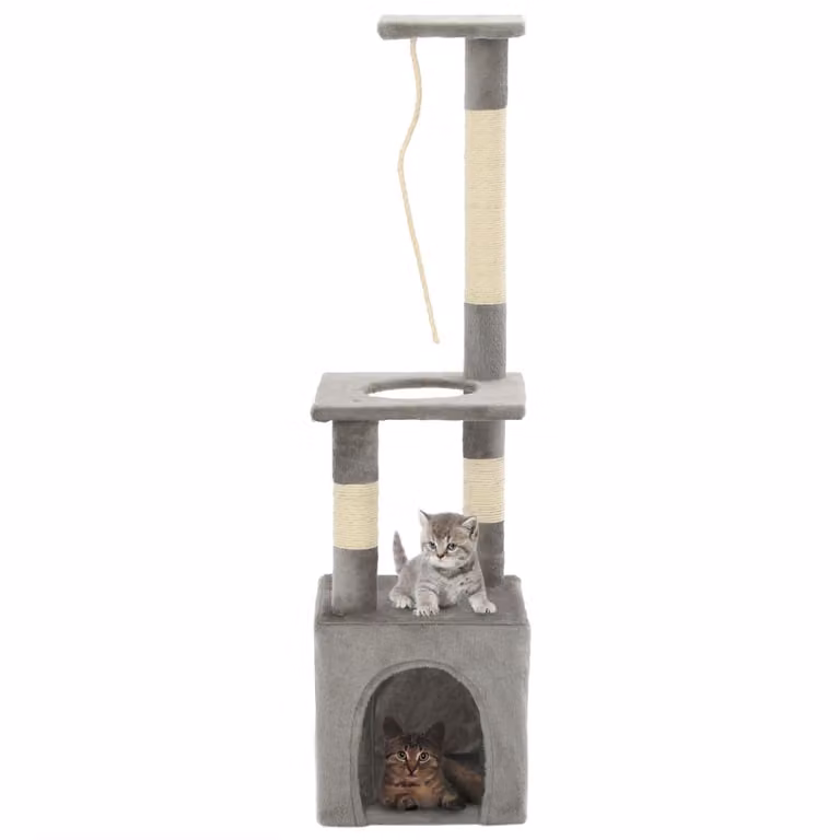 Albero per gatti vidaXL con tiragraffi in sisal e cuccia, Grigio, Altezza: 109 cm