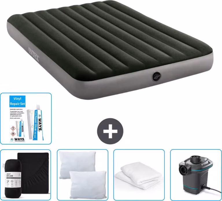Letto gonfiabile Intex - 2 persone - 152 x 203 x 25 cm - verde - lenzuolo incluso - bacio - pompa - set di riparazione e protezione per cuscini