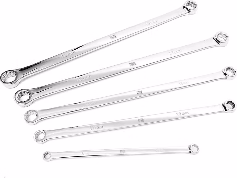 Set chiavi a doppio anello a cricchetto,professioinali,extra lunghe 8-19 mm, in acciaio Cr-V, 5 pezzi Hbm