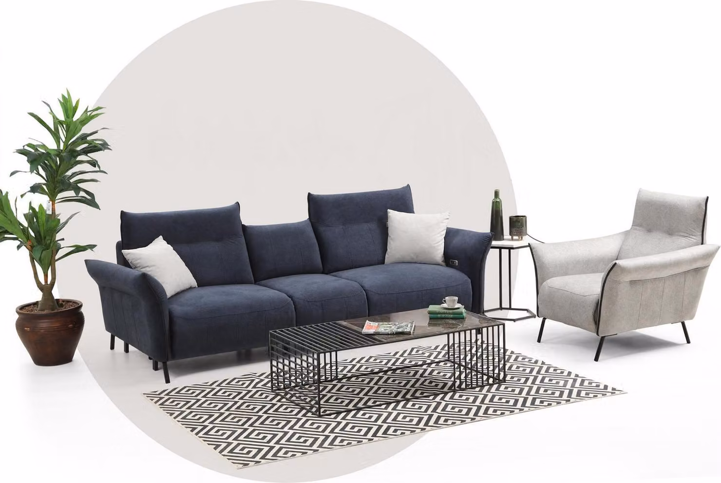 Sofagarnitur Luxus Dreisitzer Sofa Polster Sessel Wohnzimmer Couch