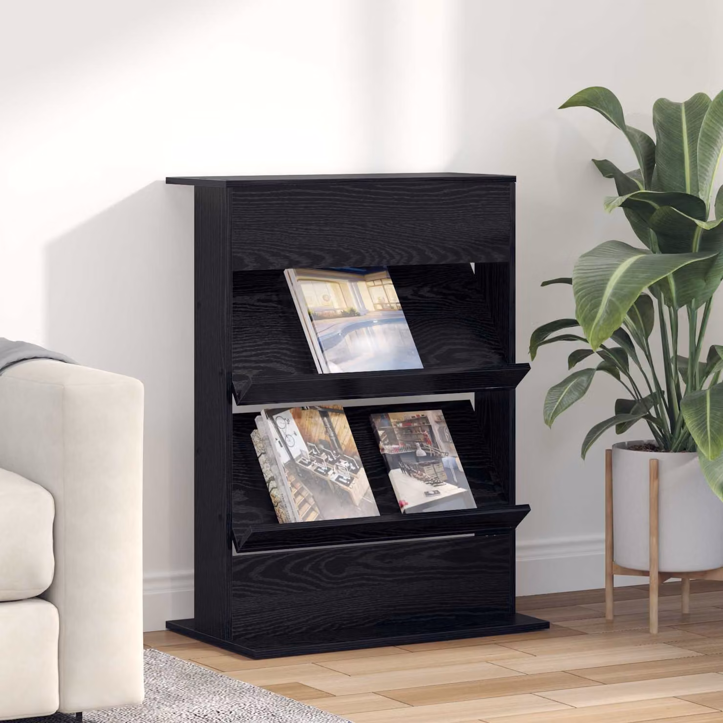 Scaffale per riviste moderno vidaXL in MDF nero L: 70 cm, P: 41 cm, H: 96 cm