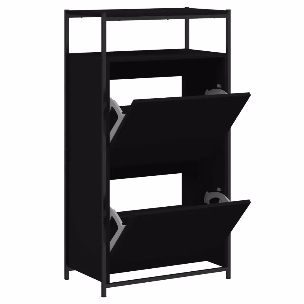 Mobile porta scarpe moderno vidaXL nero opaco a parete con scomparti basculanti L/P/H: 112 x 34 x 60 cm – 2