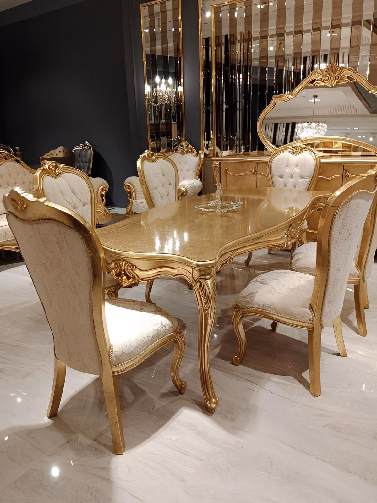 Klassisch Esstisch 200x110cm Gold Luxus Holztisch Ess Küche Design Tische
