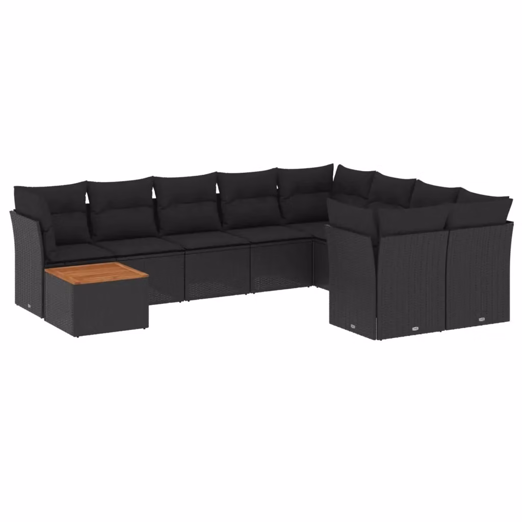 Set Divani da Giardino vidaXL a Forma di L con Cuscini e Tavolino, Polyrattan Nero e Marrone con Struttura in Acciaio e Legno di Acacia – 2