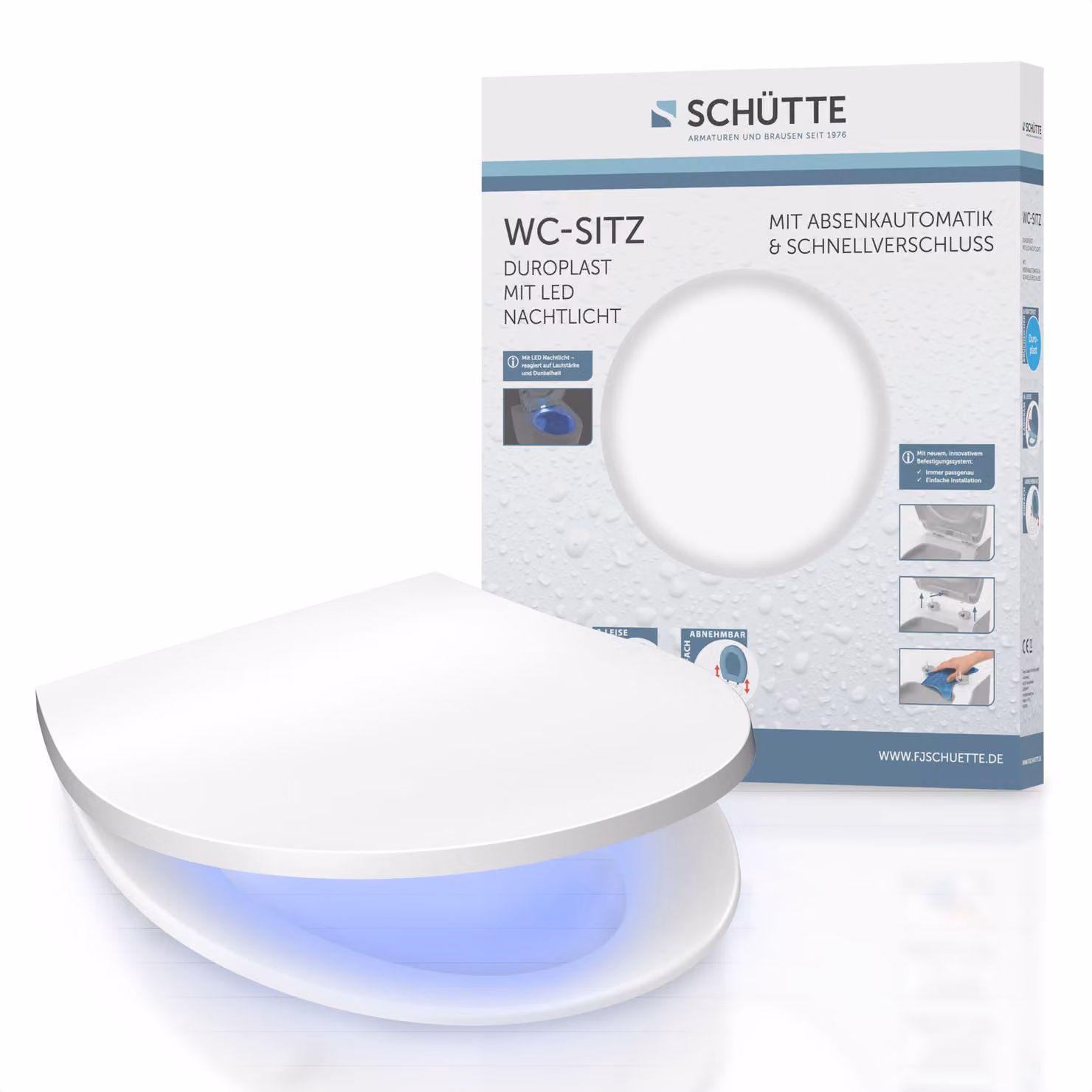 SCHÜTTE Duroplast Sedile WC LED, sedile WC con luce notturna LED, coperchio WC con meccanismo di chiusura ammortizzata e chiusura rapida