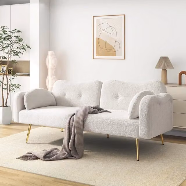 Divano letto 2 posti 175.0x79.0x82.0 cm con schienale regolabile; imbottitura in schiuma; bianco