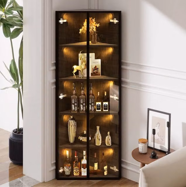Vetrina angolare LED in vetro nera 62 x 35 x 160 cm