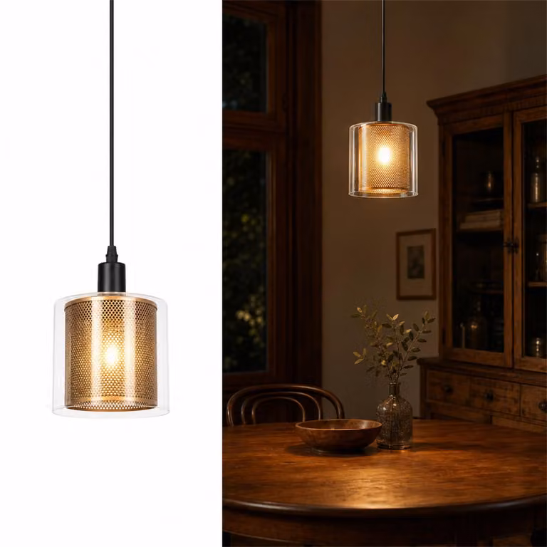 Lampada a sospensione ZMH, ideale per la sala da pranzo, con una luce, attacco E14, stile retrò, realizzata in vetro e metallo, disponibile nei colori nero e oro. Perfetta per illuminare la sala da pranzo, la cucina, il soggiorno o la sala da pranzo