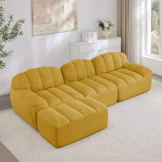 Divano modulare a 3 posti a L - Zephmum- Schiuma 32D alta densit¨¤, tessuto morbido, giallo
