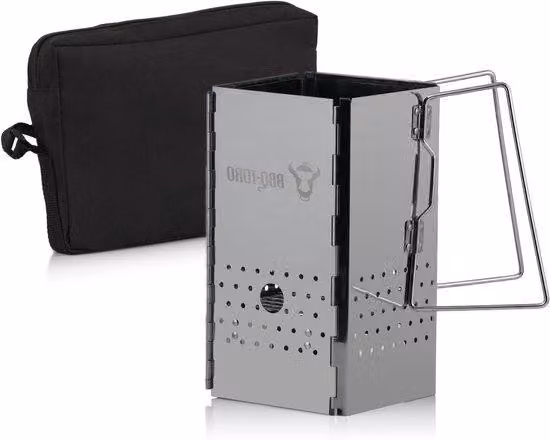 Cestello pieghevole per barbecue in acciaio inossidabile con manici, 16 x 16 x 29 cm, per campeggio, attività all'aperto, barbecue