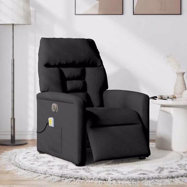 vidaXL Poltrona Massaggiante Reclinabile Elettrica Nera in Tessuto