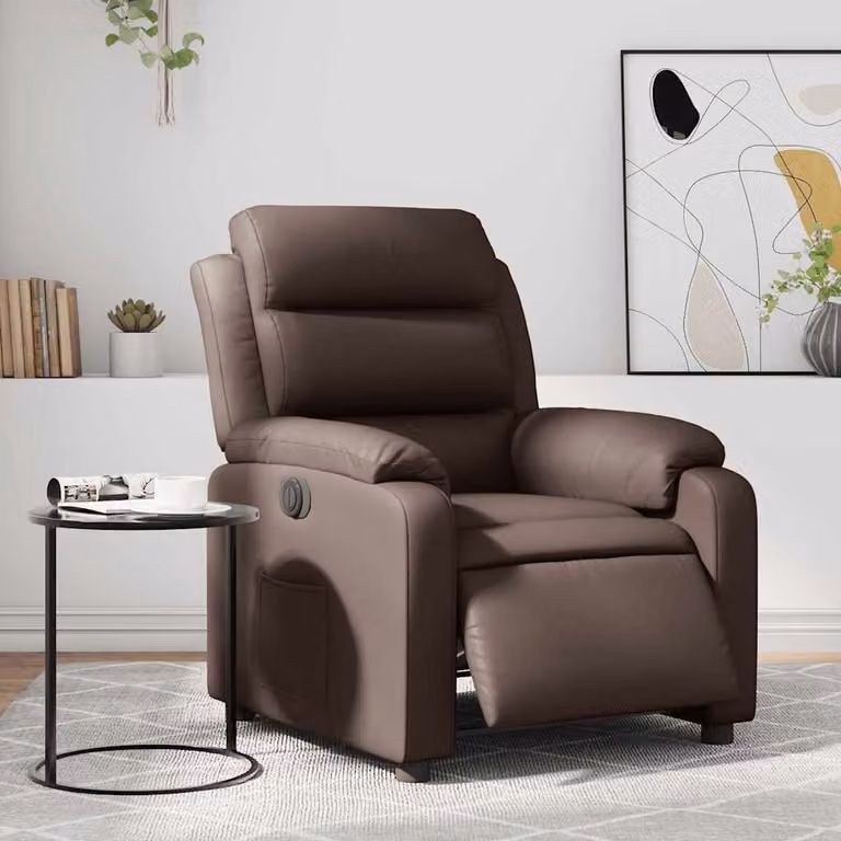 vidaXL Poltrona Reclinabile Elettrica in Similpelle Marrone con Braccioli e Struttura in Legno e Metallo
