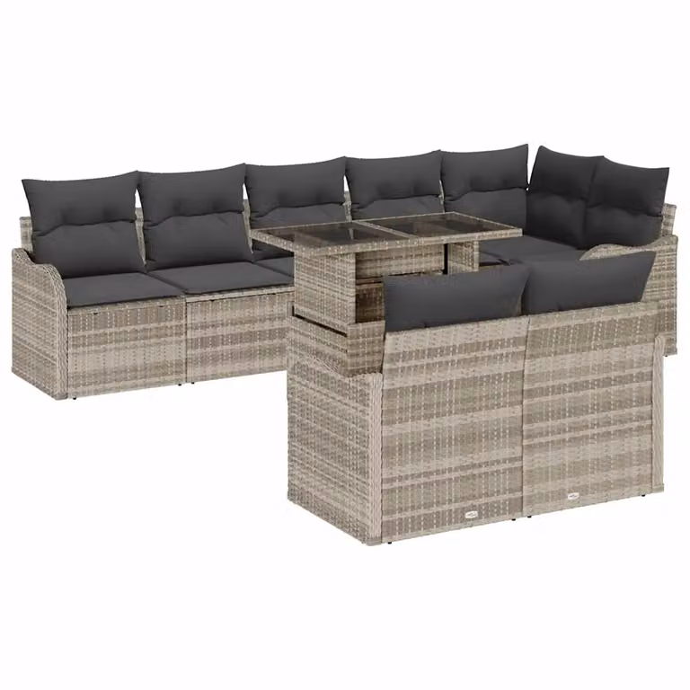 Set Divano da Giardino Moderno vidaXL 9 pz Grigio con Cuscini e Tavolino in Acciaio Verniciato a Polvere