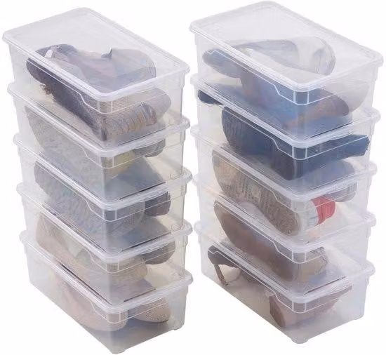 Ibenzoa® Set di 10 contenitori trasparenti in plastica da 5 litri con coperchio – impilabili, resistenti alla polvere e all'umidità, ideali per scarpe e piccoli oggetti