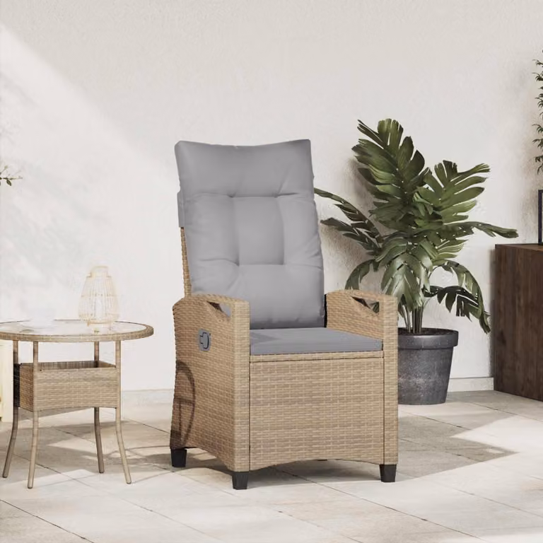 Sedia da giardino reclinabile vidaXL in polyrattan con cuscini Beige e Grigio