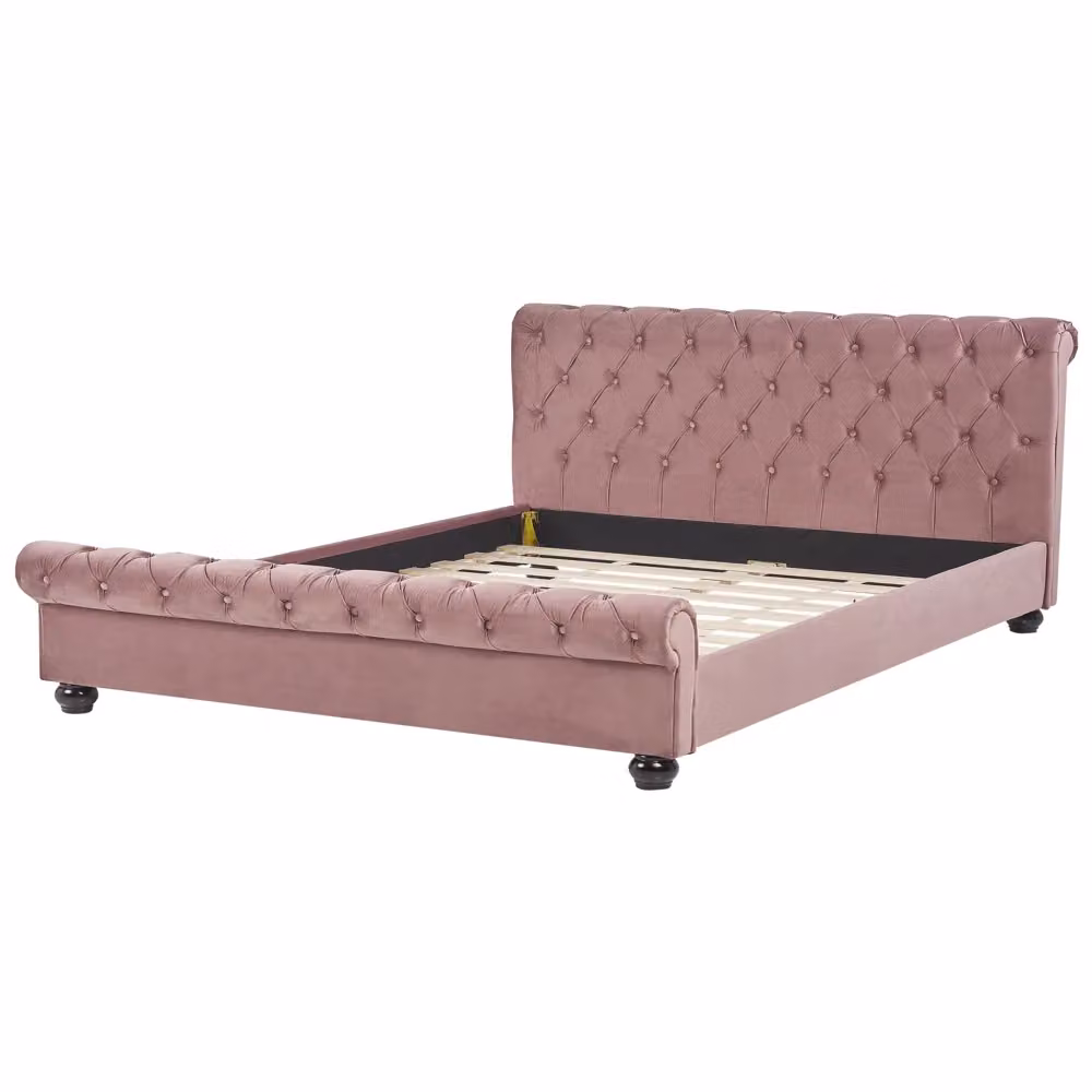 Letto Beliani rivestito in velluto rosa con gambe in legno di pioppo nero L/P: 180 x 200 cm – 2