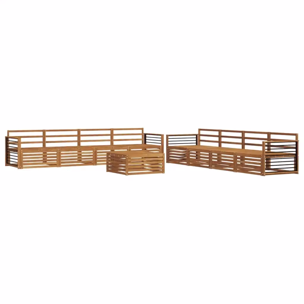 Set di divani da esterno a forma di U con tavolino da caffè vidaXL in legno di acacia massello marrone, 9 pezzi – 2
