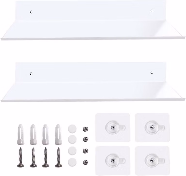 Set di mensole sospese per cucina, composto da 2 mensole ideali per l'arredamento a parete, il bagno o per l'organizzazione e il deposito. Mensole sospese, autoadesive, in alluminio, senza necessità di foratura