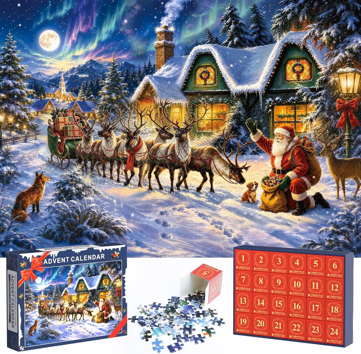Calendario dell'Avvento a forma di puzzle, con 24 scatole, ognuna contenente 1008 pezzi, per contare i giorni fino a Natale, un passatempo divertente per adulti, un regalo ideale per la famiglia per prepararsi al periodo natalizio