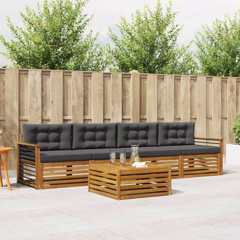 Set di divani da esterno vidaXL in legno di acacia con tavolo da caffè, 5 pezzi, beige e antracite