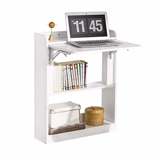 SoBuy Scrivania Pieghevole Stretta da Parete con 3 Ripiani, Larghezza 64cm
