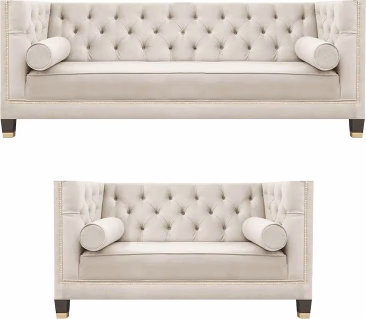 Wohnzimmer Weiß Chesterfield Sofas Dreisitzer + Zweisitzer Couch Garnitur 3+2