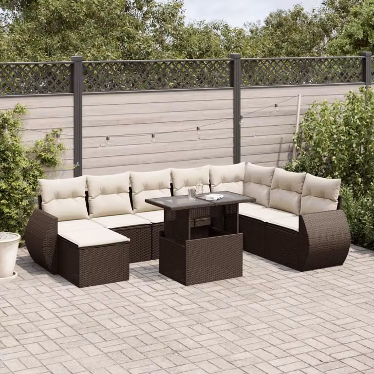 Maison Exclusive - Set Divani da Giardino 9pz con Cuscini Marrone in Polyrattan