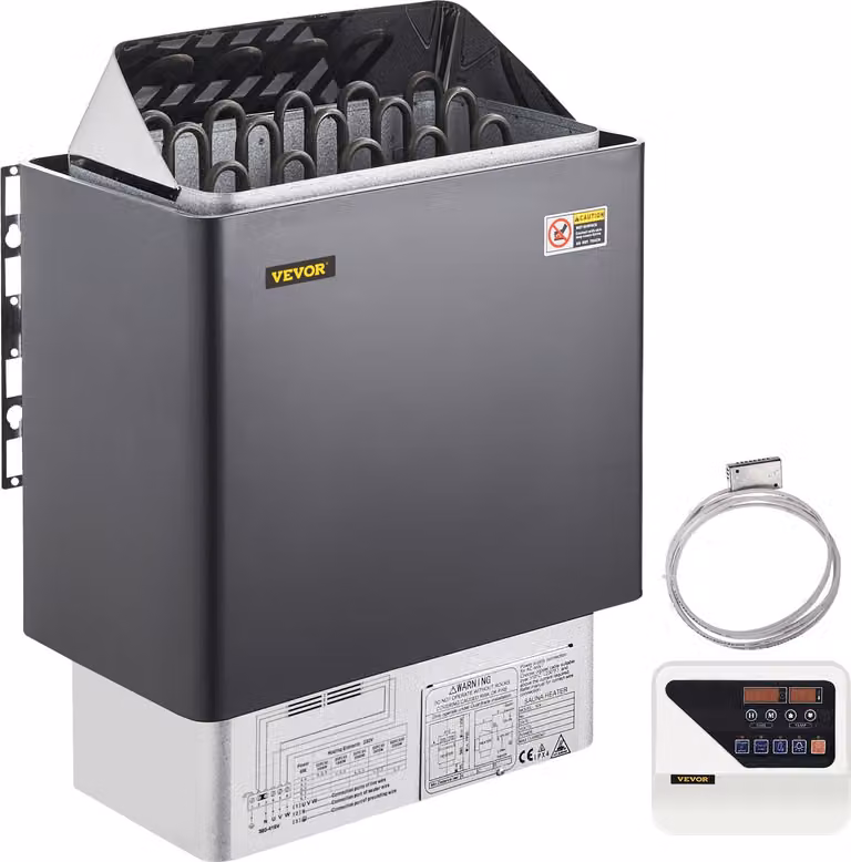 Riscaldatore per sauna 9 KW, riscaldatore elettrico per sauna 380 V - 415 V, riscaldatore per sauna in acciaio inox, riscaldatore elettrico per sauna 2 modalità (temperatura, tempo), con unità di controllo esterna e sensore di temperatura 3M per casa hote