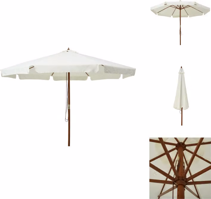 vidaXL Ombrellone con asta in legno 330 cm bianco sabbia - Ombrelloni e tende da sole