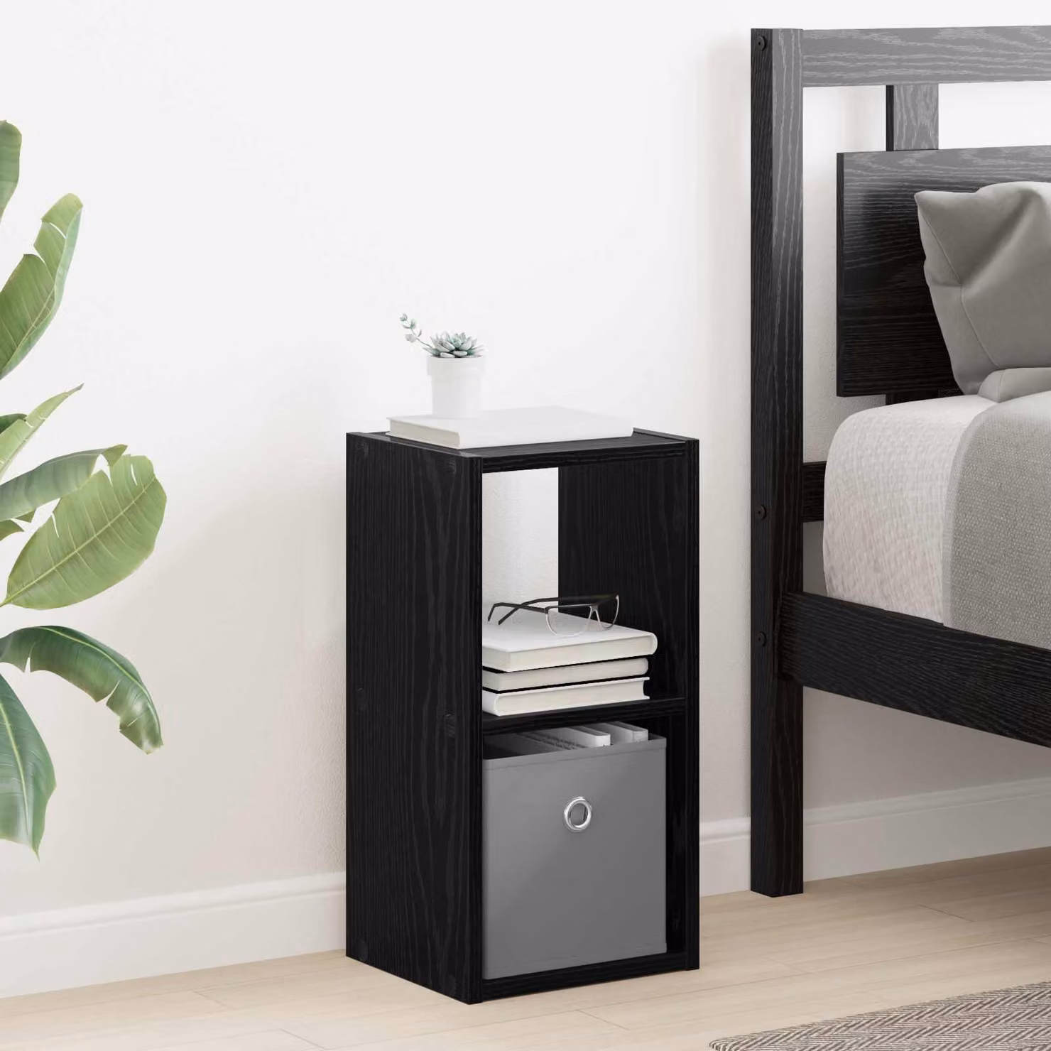 Comodino vidaXL in legno ingegnerizzato nero opaco L: 25,5 cm, P: 22,0 cm, H: 49,5 cm